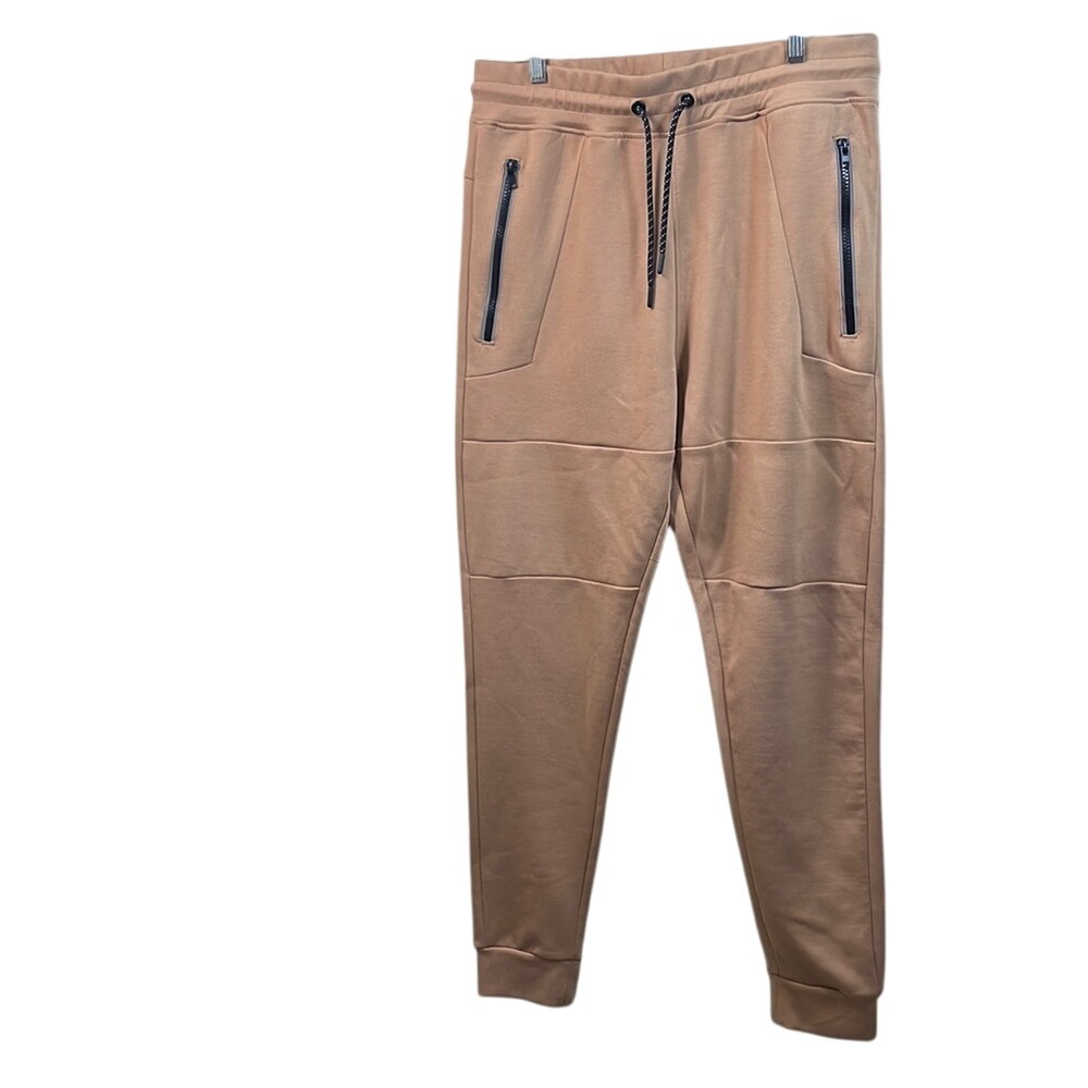 WHITETAG Mens Large Tan Jogger Sweatpants Casual‎ Activewear Zip Pockets
